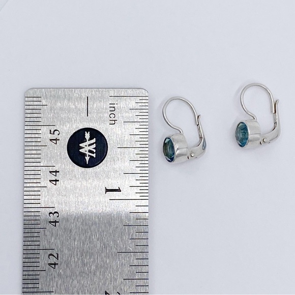 Sterling Silver Blue Stone Lever Back Earrings - Picture 3 of 8